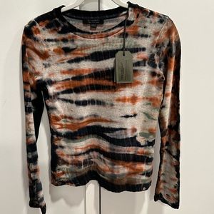 BNWT All Saints velour tie dye long sleeve shirt in INK/Blue Multi. Size US 4